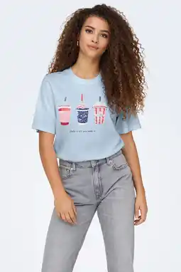 Wehkamp ONLY T-shirt lichtblauw met pailletten aanbieding