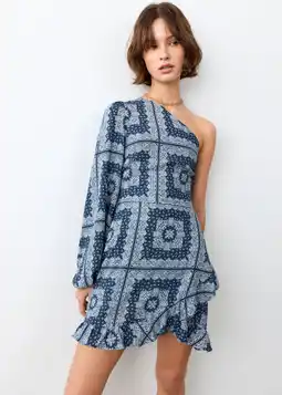 Wehkamp MANGO TEEN one shoulder jurk met paisley print blauw aanbieding