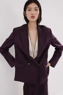 Wehkamp Mango regular blazer met linnen donkerpaars aanbieding