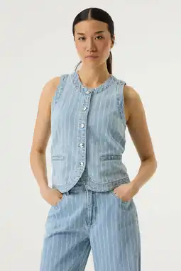 Wehkamp Garcia gestreepte mouwloze top met krijtstreep blauw aanbieding