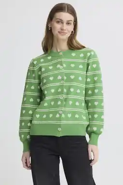 Wehkamp ICHI gebreid vest met hartjes groen aanbieding