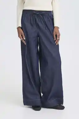 Wehkamp ICHI highwaist wide leg jeans dark blue denim aanbieding