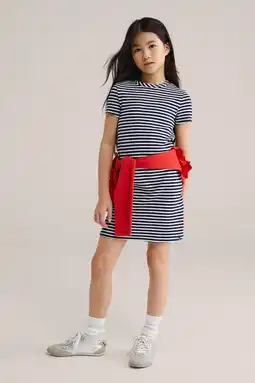 Wehkamp WE Fashion gestreepte t-shirtjurk donkerblauw aanbieding