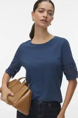 Wehkamp VERO MODA top donkerblauw broderie aanbieding