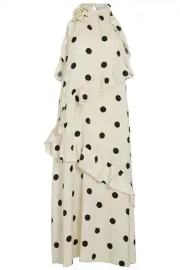 Wehkamp VILA halter midi jurk met stippen en ruches - ecru aanbieding