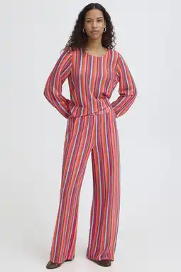 Wehkamp ICHI wide leg highwaist gestreepte broek oranje aanbieding