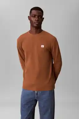 Wehkamp CALVIN KLEIN JEANS longsleeve met ingebreid patroon bruin aanbieding