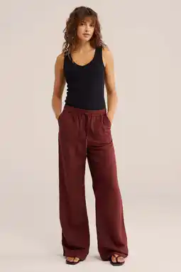 Wehkamp WE Fashion wide leg regularwaist broek donkerrood aanbieding
