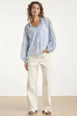 Wehkamp Smashed Lemon zijden gebloemde blouse broderie blauw aanbieding