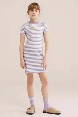 Wehkamp WE Fashion gestreepte korte jurk paars aanbieding