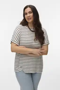 Wehkamp VERO MODA CURVE gestreepte T-shirt ecru gebreid aanbieding