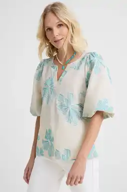 Wehkamp Smashed Lemon gebloemde blousetop ecru/blauw aanbieding
