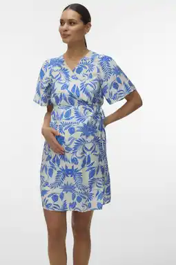 Wehkamp VERO MODA MATERNITY zwangerschaps wikkeljurk blauw/wit aanbieding