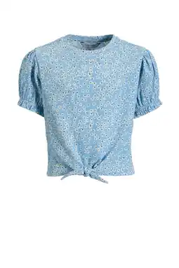 Wehkamp Anytime crinkle top met bloemenprint lichtblauw aanbieding