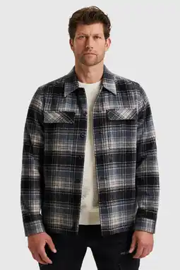Wehkamp PME Legend geruit overshirt met wol blauw aanbieding