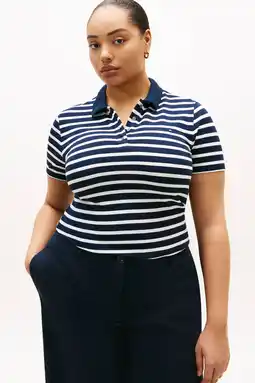 Wehkamp Tommy Hilfiger Curve gestreepte polo marineblauw aanbieding