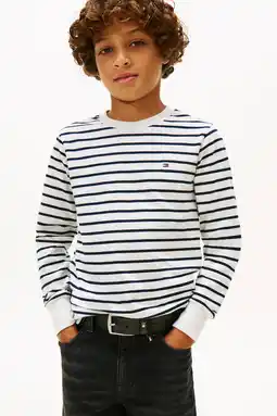 Wehkamp Tommy Hilfiger gestreepte T-shirt lichtgrijs aanbieding