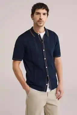 Wehkamp WE Fashion regular casual overhemd met ingebreid patroon donkerblauw aanbieding