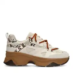Wehkamp Sacha chunky suède sneakers met slangenprint beige aanbieding
