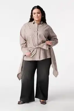Wehkamp MS Mode blouse met krijtstreep bruin met pailletten aanbieding