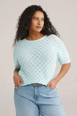 Wehkamp WE Fashion Curve top lichtblauw gebreid aanbieding