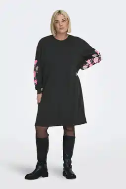 Wehkamp ONLY CARMAKOMA gebloemde mini jurk zwart aanbieding