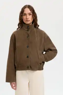 Wehkamp Selected suede jack donkerbruin aanbieding