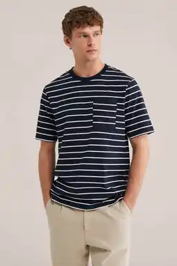 Wehkamp WE Fashion relaxed gestreepte T-shirt met linnen donkerblauw aanbieding
