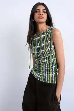 Wehkamp TOPSHOP gestreepte asymmetrische top groen aanbieding
