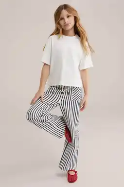 Wehkamp WE Fashion straight gestreepte casual broek donkerblauw fijn gebreid aanbieding