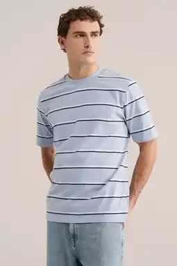 Wehkamp WE Fashion relaxed gestreepte T-shirt lichtblauw aanbieding