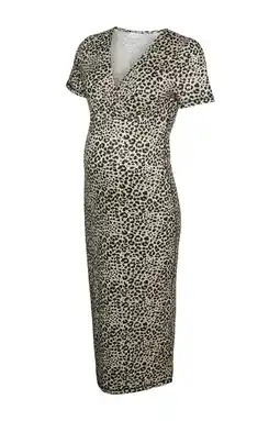 Wehkamp MAMALICIOUS zwangerschaps- en voedings midi jurk met panterprint beige aanbieding