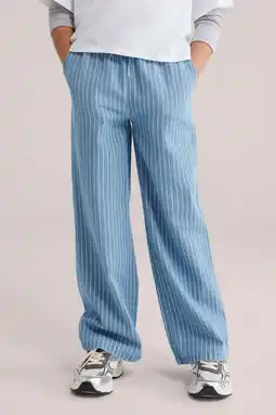 Wehkamp WE Fashion Blue Ridge straight gestreepte casual broek light blue denim aanbieding