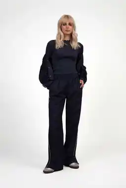 Wehkamp Fifth House straight regularwaist casual broek met krijtstreep donkerblauw aanbieding