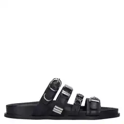 Wehkamp Sacha leren slippers zwart aanbieding