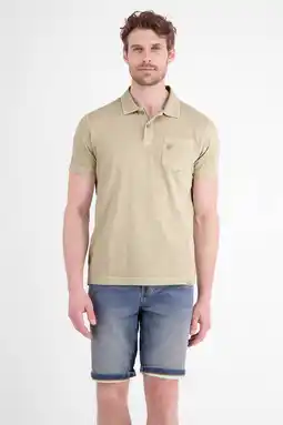 Wehkamp LERROS regular fit gemêleerde polo met geribde boorden - beige aanbieding