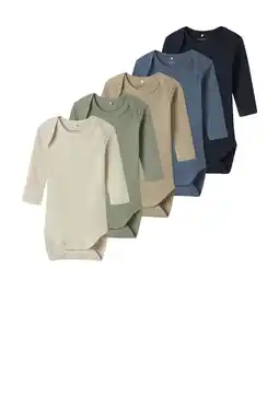 Wehkamp NAME IT BABY romper NBNBODY - blauw/groen/beige (set van 5) aanbieding