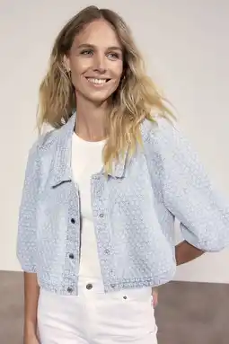 Wehkamp Tramontana gebloemde spijkerjas light blue denim aanbieding