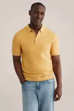 Wehkamp WE Fashion regular polo met ingebreid patroon geel aanbieding