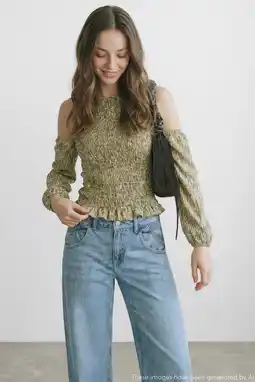Wehkamp MANGO TEEN off shoulder top groen aanbieding