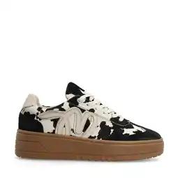 Wehkamp Manfield leren sneakers met ponyhair en koeienprint zwart/wit aanbieding