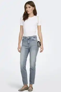 Wehkamp ONLY cropped high waist straight leg jeans ONLEMILY medium blue denim aanbieding