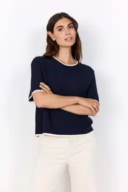 Wehkamp Soyaconcept T-shirt donkerblauw fijn gebreid aanbieding