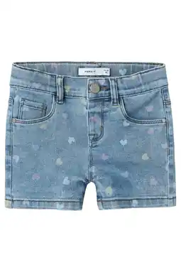 Wehkamp NAME IT MINI slim fit denim short NMFSALLI met hartjes medium blue denim aanbieding