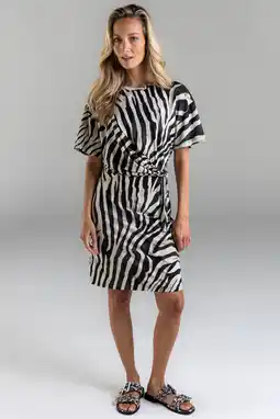Wehkamp Poools T-shirtjurk korte jurk met zebraprint zwart aanbieding
