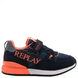 Wehkamp REPLAY Shoot JR suede sneakers donkerblauw/neon oranje aanbieding