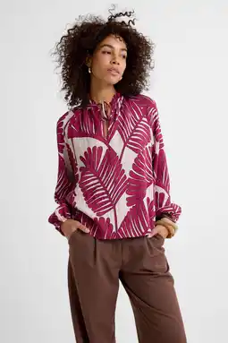 Wehkamp Ruby blouse met bladprint bordeauxrood aanbieding