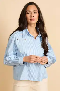 Wehkamp G-maxx gestreepte blouse blauw met parels aanbieding