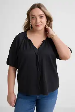 Wehkamp GREAT LOOKS crinkle top met strikkraag zwart aanbieding