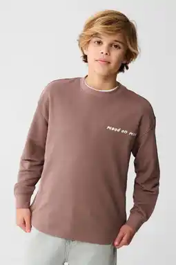 Wehkamp Shoeby sweater boxy met backprint bruin aanbieding